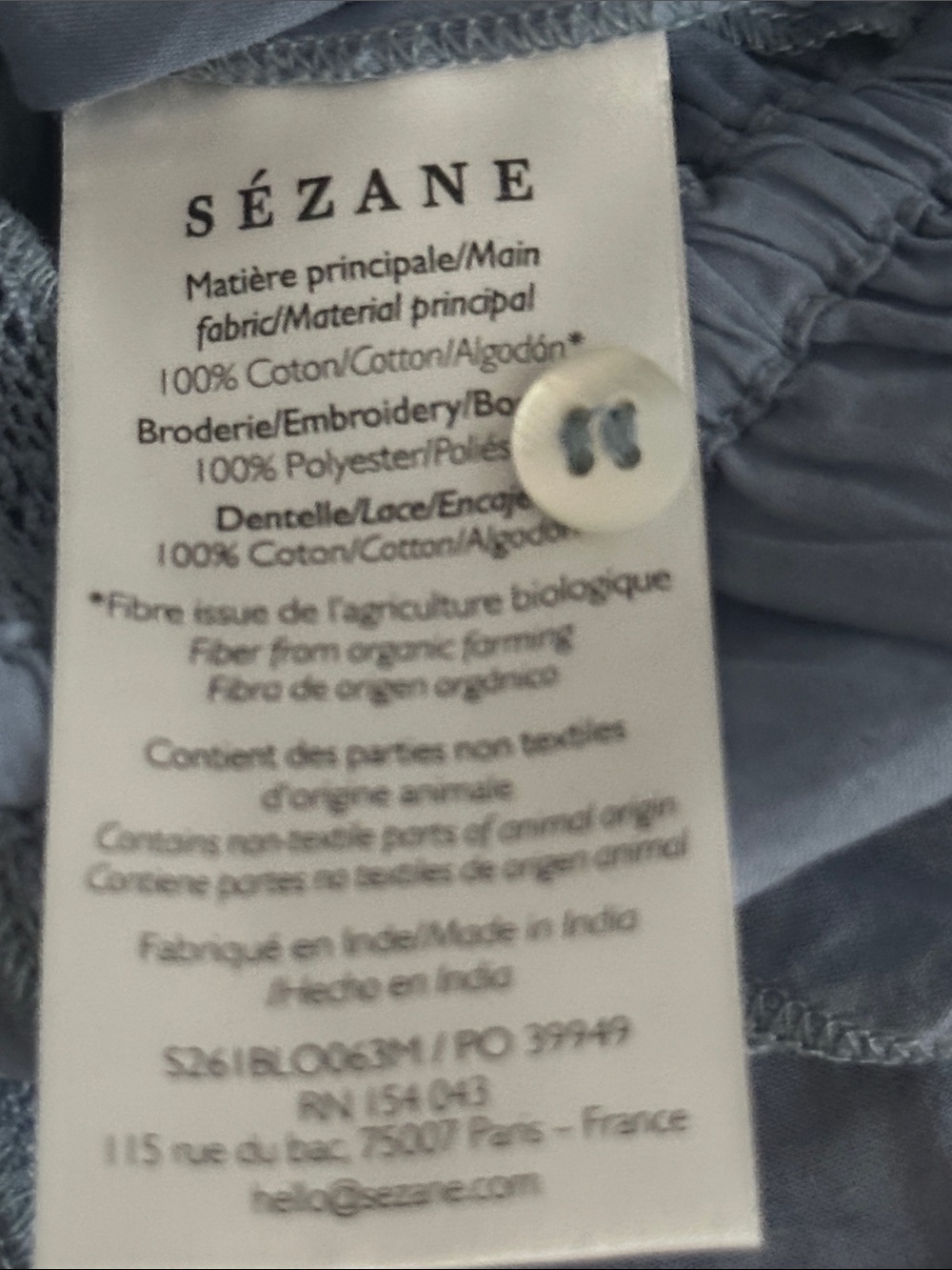 Sezane Blue Embroidered Cotton Blouse - Picture 5 of 9